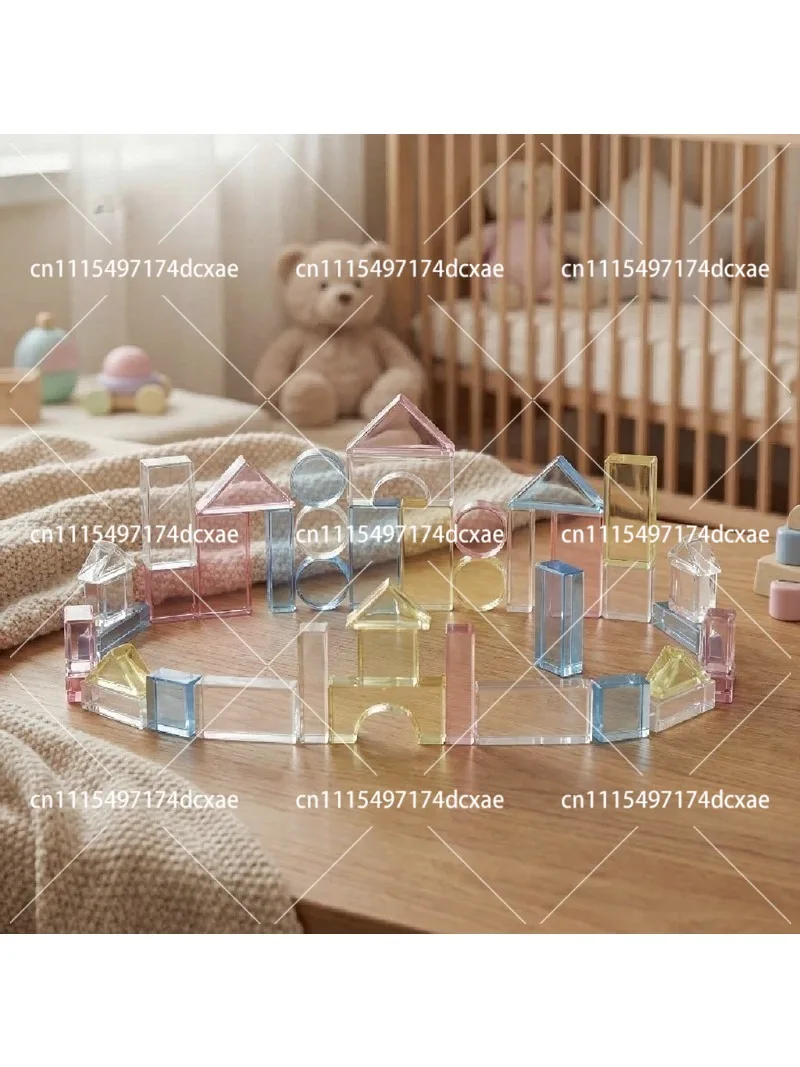 Blue Clear Acrylic Geometric Gift Box Ornament Transparent Sensory Decor Tabletop Display