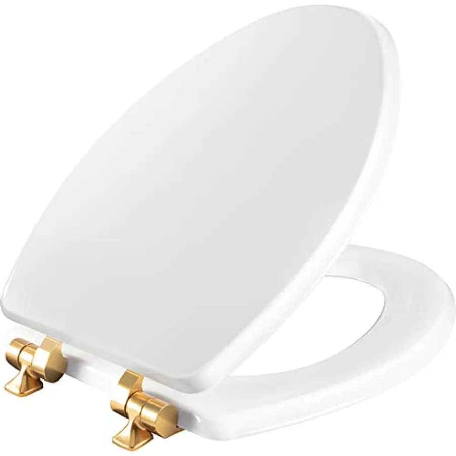 

Bennett Toilet Seat with Brushed Hinges Slow Close Wood Seat Secure Metal Hinges Easy Install Made in USA White