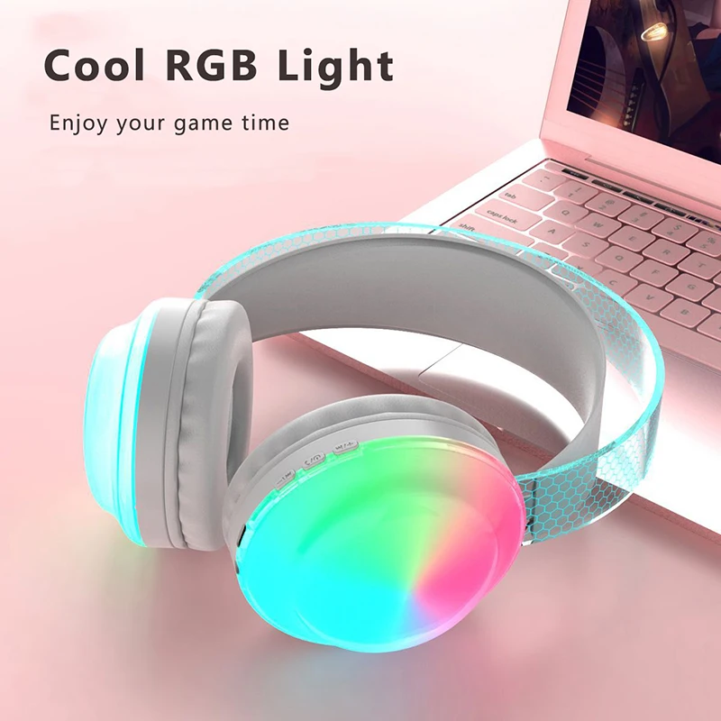 New Wireless Bluetooth Headphones RGB Flowing Colorful Lamp Head Earphones Hifi Stereo Noise Reduction Gaming Headsets With Mic