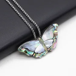 Natural Abalone Shell Pendant Necklace Butterfly Shape Mother-of-pearl Shell Pendant Necklace for Jewelry Making 55x25mm