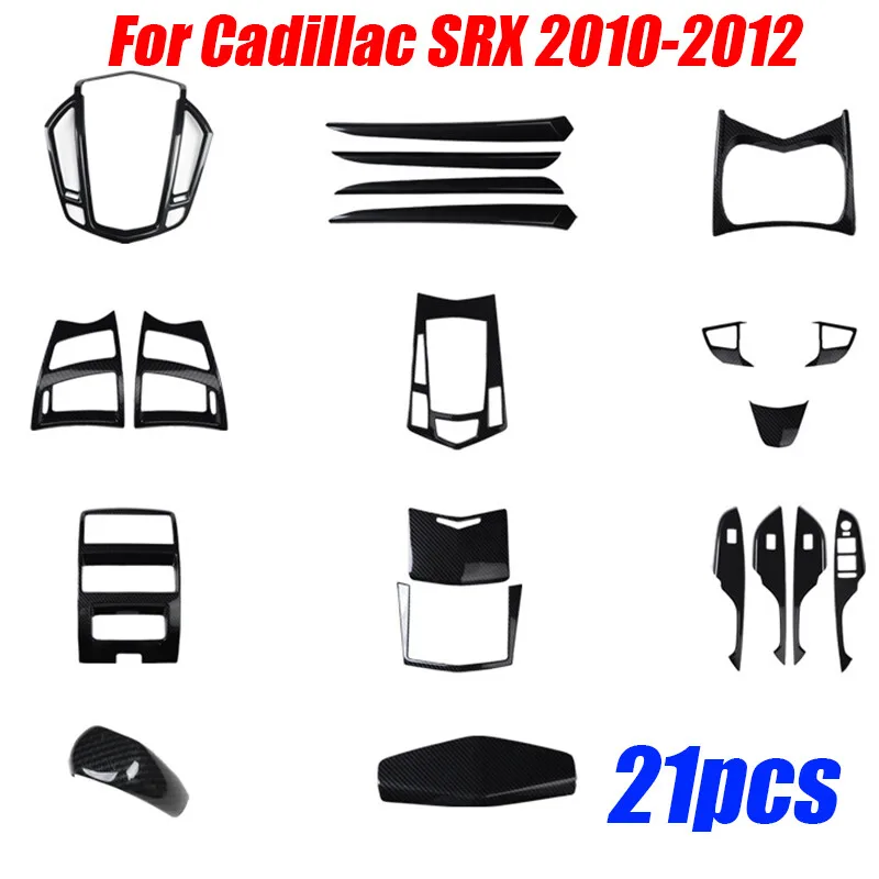 

21PCS Carbon Fiber Interior Accessories Kit Cover Trim For Cadillac SRX 2010-12