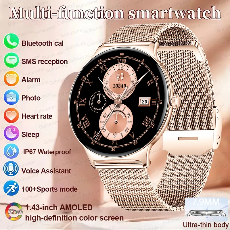 

2025 Новые IP68 Водонепроницаемые GPS Спортивные Смарт-часы Мужчины AMOLED HD Экран Сердечного ритма Bluetooth Вызов Смарт-часы Для Женщин GUHUAVMI