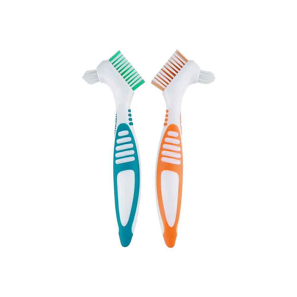 2Pcs Multi-Layered False Teeth Brush Denture Washing Brush Wear-Resistant Ergonomics Handle Y-Shape Soft Denture Cleaning Tools