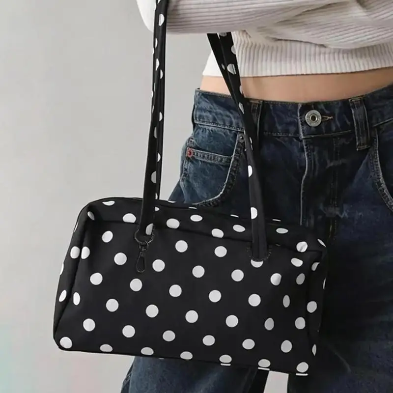 Eco-friendly Nylon Polka Dot Shoulder Bag Designer Striped Color-blocked Handbag for Women Daily Commute