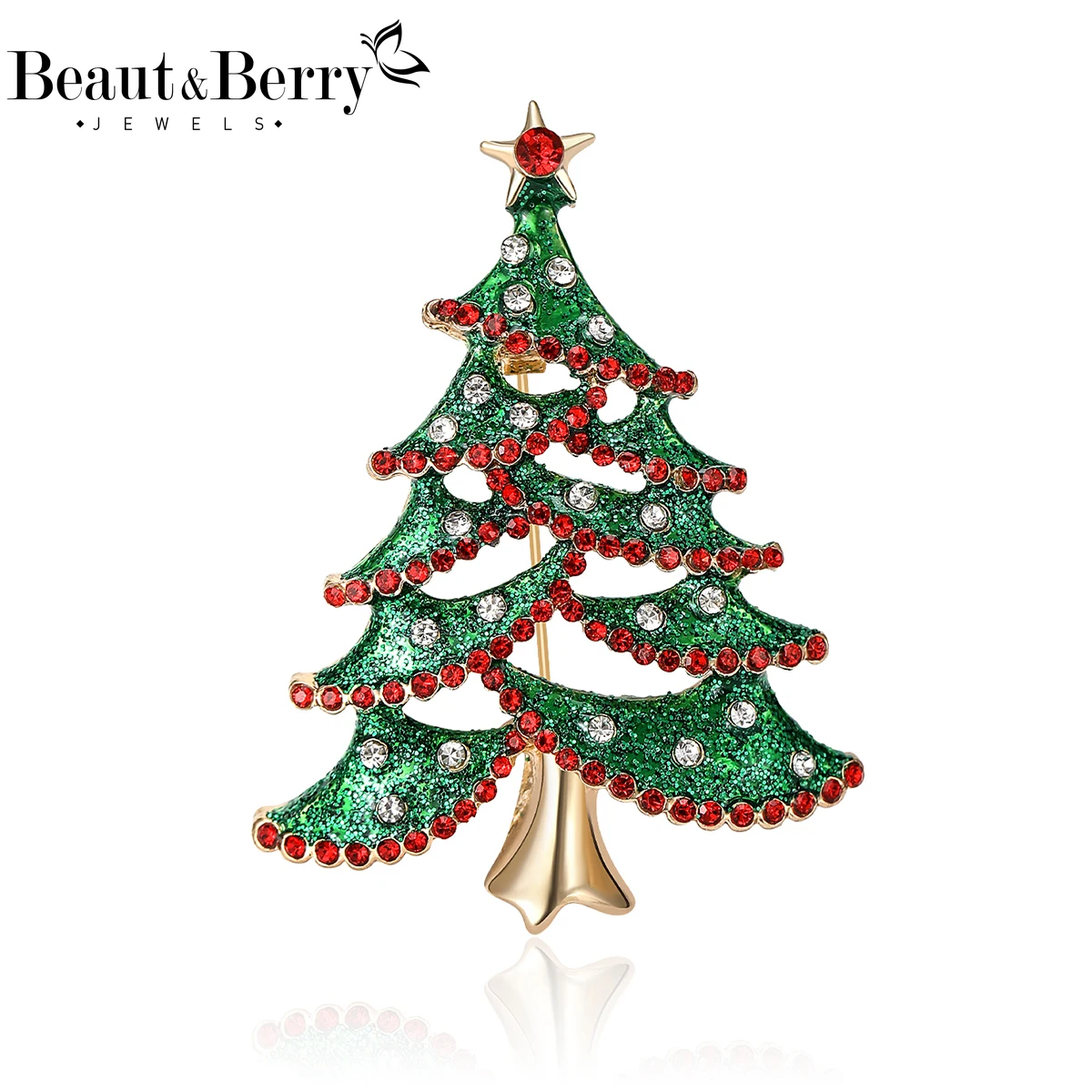 

Beaut&Berry Luxury Rhinestone Christmas Tree Brooches for Women Unisex Plant Pins New Year Friends Party Accessories Gifts