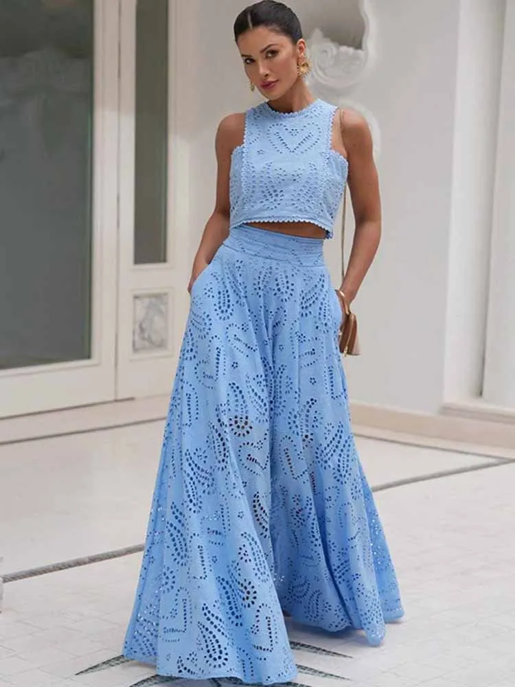 

BKQU укороченные топы без рукавов с вышивкой, праздничные длинные юбки, комплект из двух предметов, женский летний темпераментный элегантный наряд 2023 г.