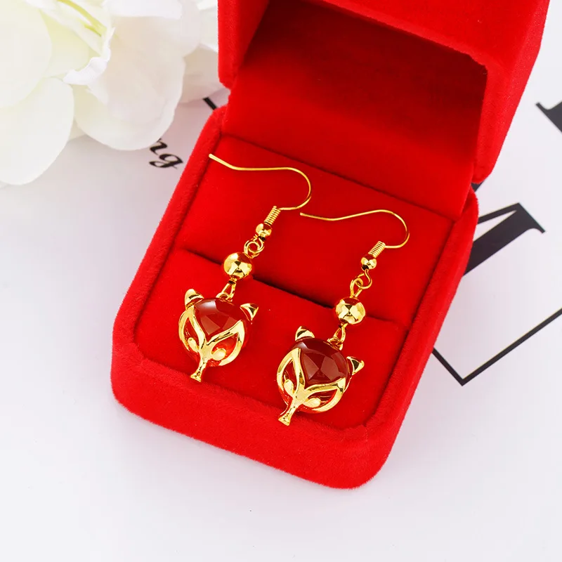 

Luxury 24K 9999 Pure Gold real gold Women's Fox Jewel Earrings Tassel Long Earrings