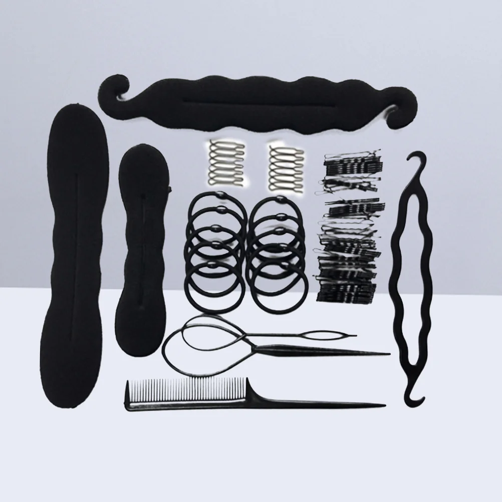 Women Hair Styling Kit Includes Multiple Sponges Pads Clips Pins for DIY Hairstyles Bun Maker Tools Accessory Set