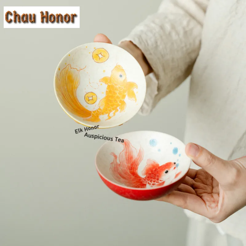 

100 мл ручная роспись чашка Koi Pu'er, древняя чайная чаша, набор чайных чашек, персональная чашка для дегустации чая, чашки Jianzhan Master для чайных украшений