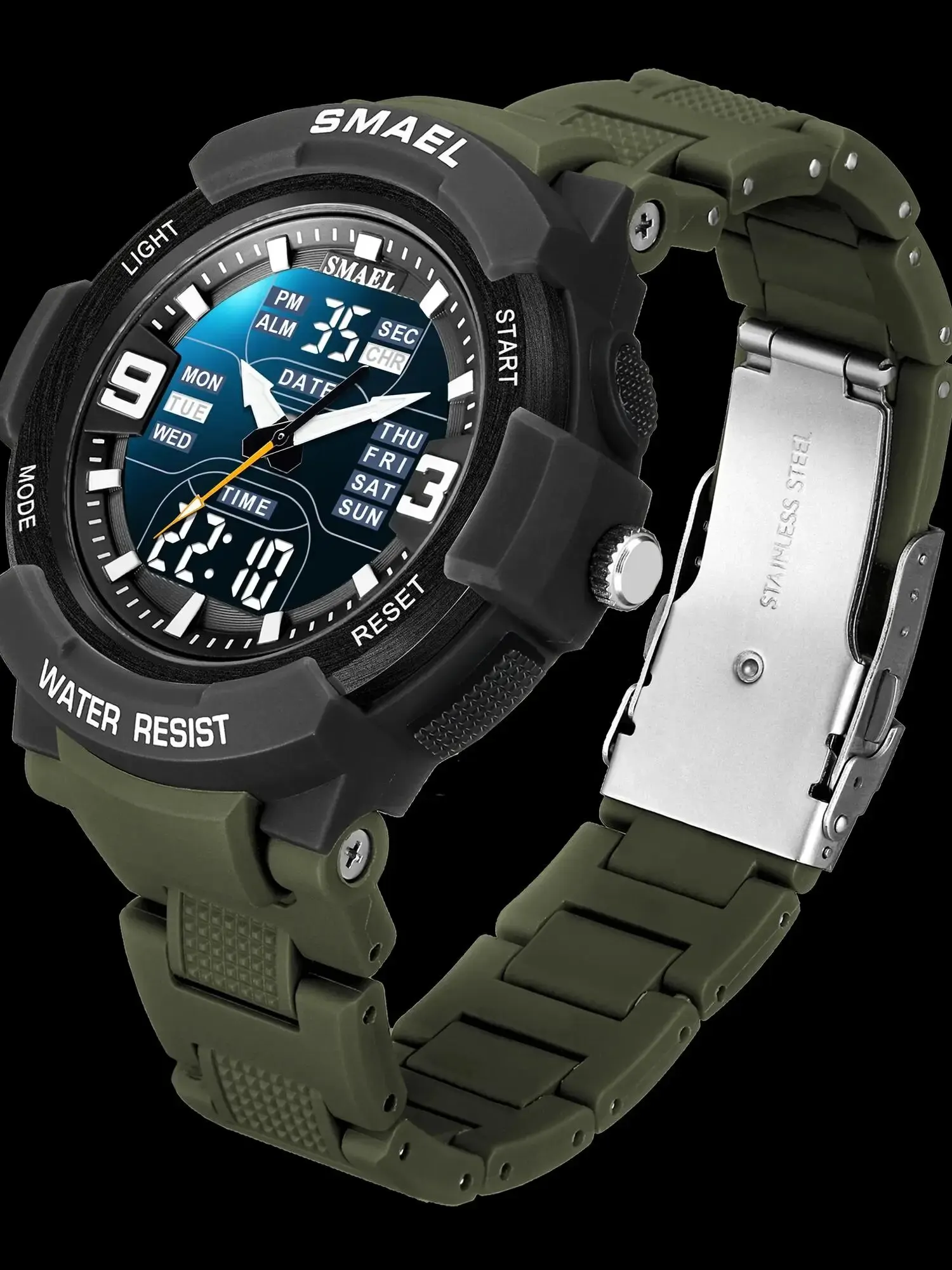 SMAEL Sport Quart Dual Display Waterproof Alarm Multifunction Light Clock 1912 For Mens