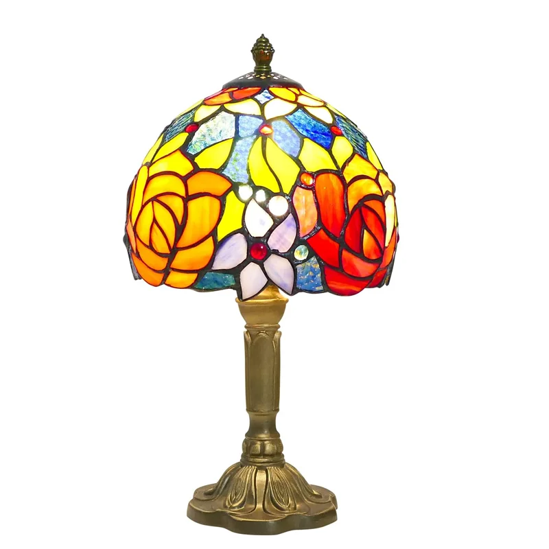 Table Lamp Desk Lamps Double Color Roses Vintage Reading Lamp for Baroque Handmade Stained Glass Gifts