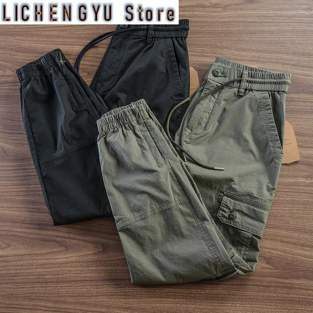 Summer New American Retro Drawstring Lightweight Outdoor Cargo Pants Men's Casual Loose Multi-pocket Ankle-tied Trousers
