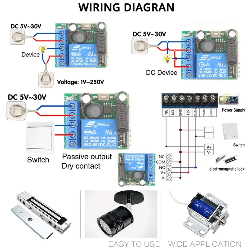 433 Mhz Uniwersalny zdalny przełącznik bezprzewodowy DC 5V 12V 24V 10A Suchy przekaźnik Odbiornik zdalnego sterowania ON OFF do oświetlenia LED