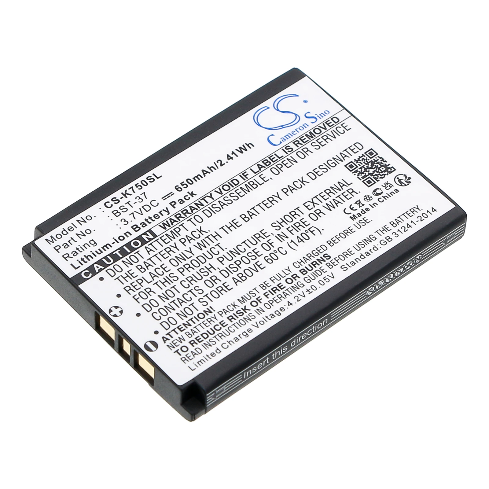 Batería para Móvil/Smartphone de 3.7V 650mAh BST-37 para Sony Ericsson K750, D750, D750i, K750i, K600, K750c, W800c, W800, S600i, Z520, Z520i, W600