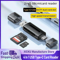 2025 4 In 1 Multifunction USB Type-C Card Reader External Storage Black Stretch for Memory Stick USB 2.0 Mini SD TF Card Reader