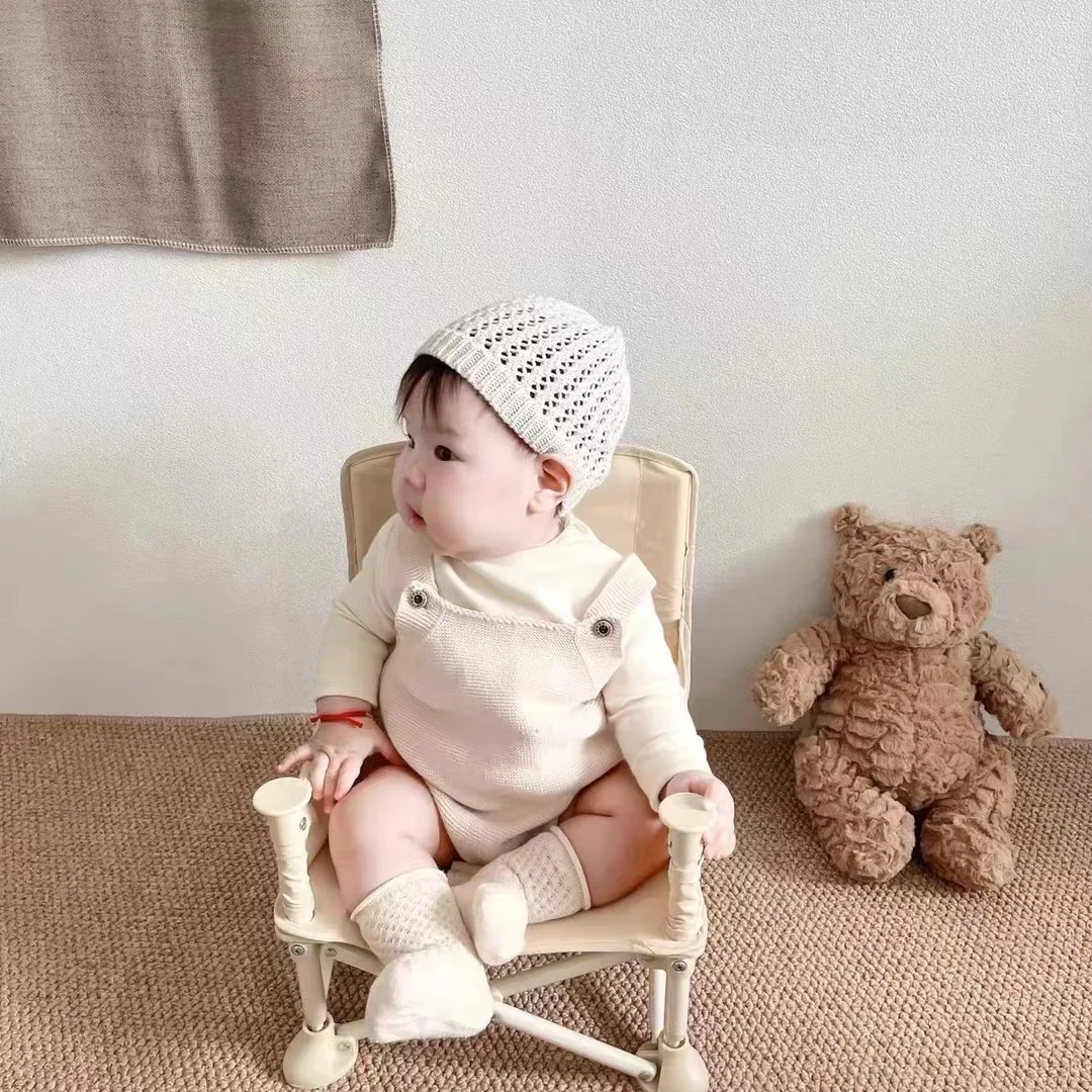 2025 Summer New Baby Hollow Knit Hats Solid Color Baby Hats Thin Cotton Newborn Babies Knitted Hat Breathable Infant Cap