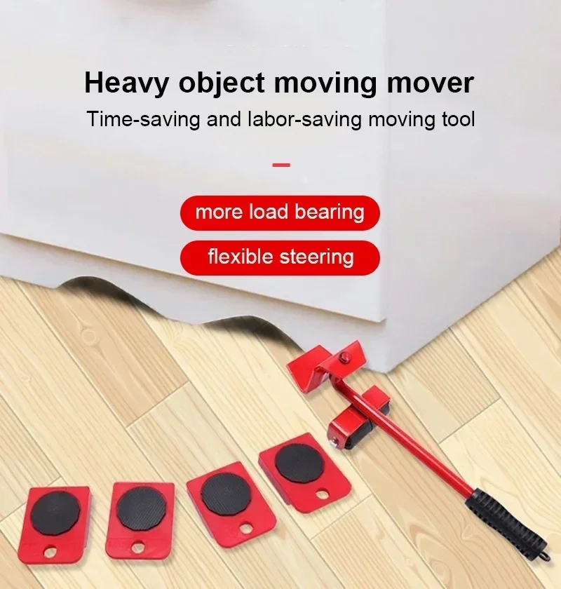 5/8PCS Heavy Duty Furniture Lifter Transport Tools Furniture Mover Set 4 Move Roller 1 Wheel Bar Lifting Moving Furniture Helper