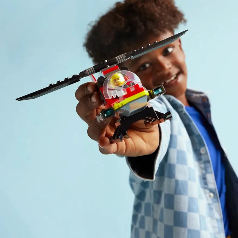 City Fire Station Ladder Truck Helicopter Car Rescue Boat Firefighter Figure Aircraft Model Moc Building Blocks Toy for Boy Gift