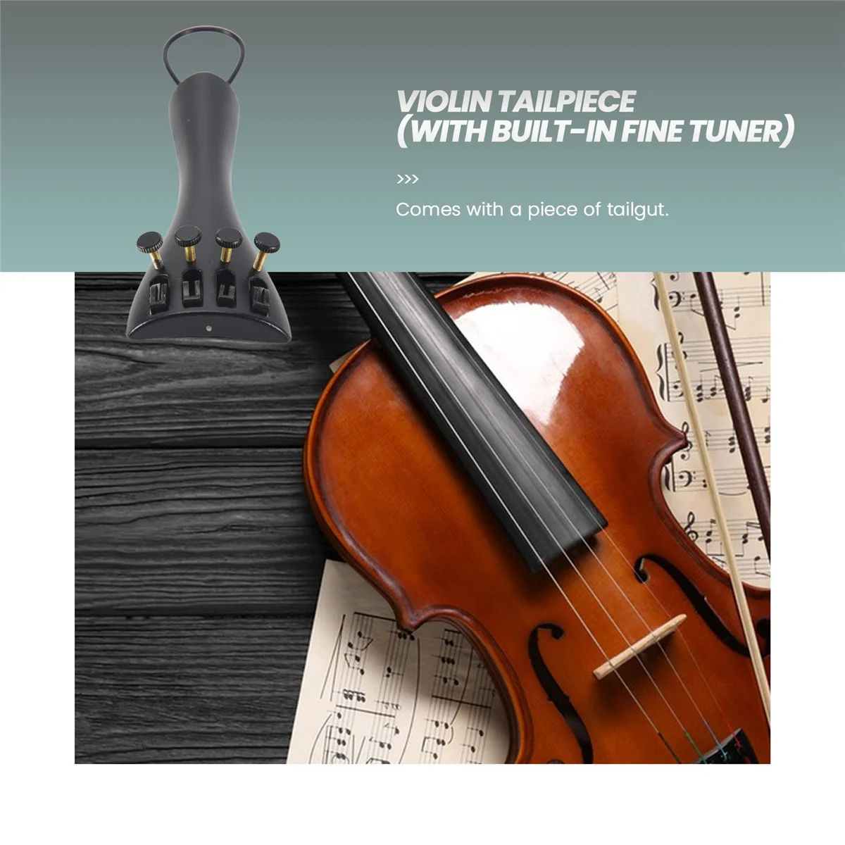 AT413/4 4/4 Violin Fiddle Tailpiece Hill Style with 1pcs Tailgut Tailcord 4 Fine Tuners Aluminum Alloy Durable Strong