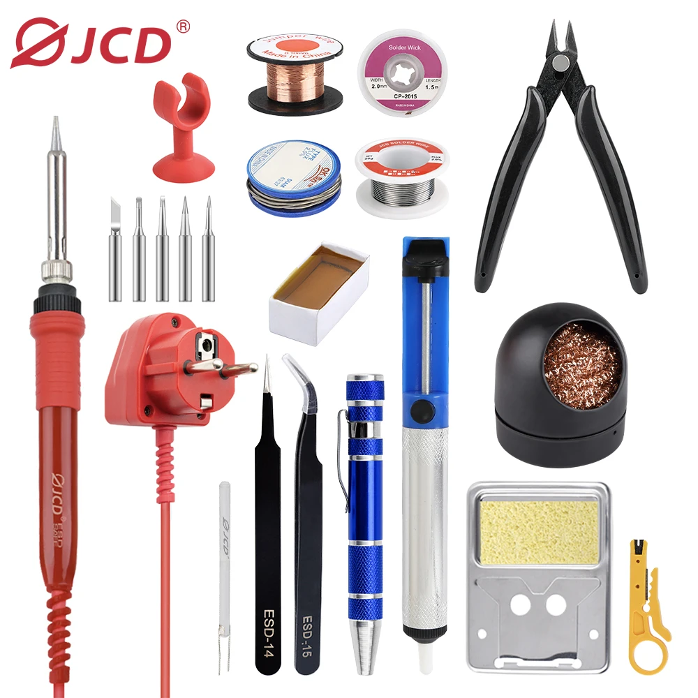 JCD Soldering Iron 908 Adjustable Temperatures 60W With Big Turn Button Welding Equipment Soldering Iron Kit For Soldering