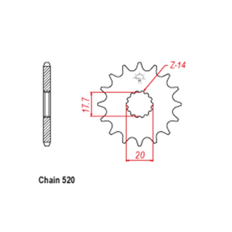 OZOEMPT 520-14T Motorcycle Front Sprocket Apply to WR200 R B,D,E XVS125 Drag Star  DT200 R-W,D,E,F,G2YY DT200 WP,WR3XP  WR125  