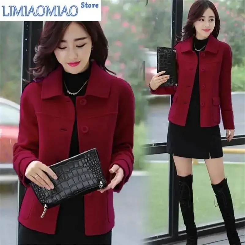 New Women Solid Color Woolen Coat Short Autumn Square Collar Woolen Jacket Femme Single Breasted Tops Female Outwear Black