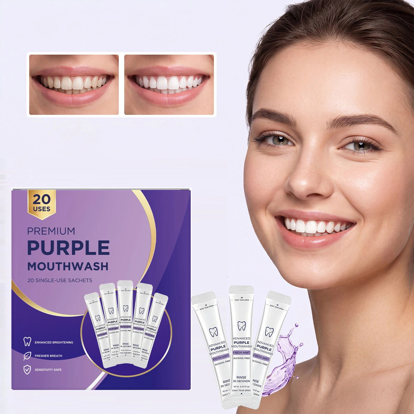  Purple Mouthwash Whitens Teeth Deep Cleaning and Polishing Yellow Teeth Plaque Removalfresh Breath Gum Protection Oral Hygiene