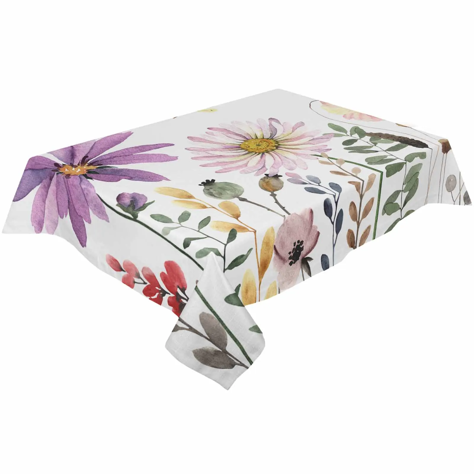 Summer Flowers And Wildflowers Waterproof Tablecloth For Table Kitchen Decorative Coffee Cuisine Party Table Cover