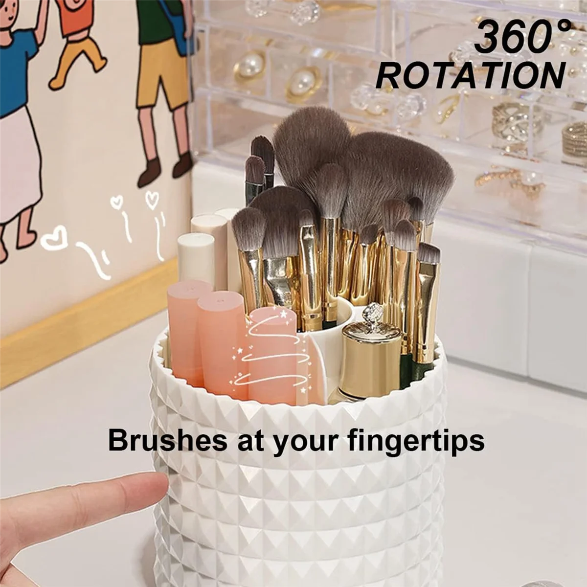 Porta pennelli per trucco, portaoggetti per trucco antipolvere e impermeabile - Organizer per pennelli per trucco cosmetico ruotabile a 360 gradi