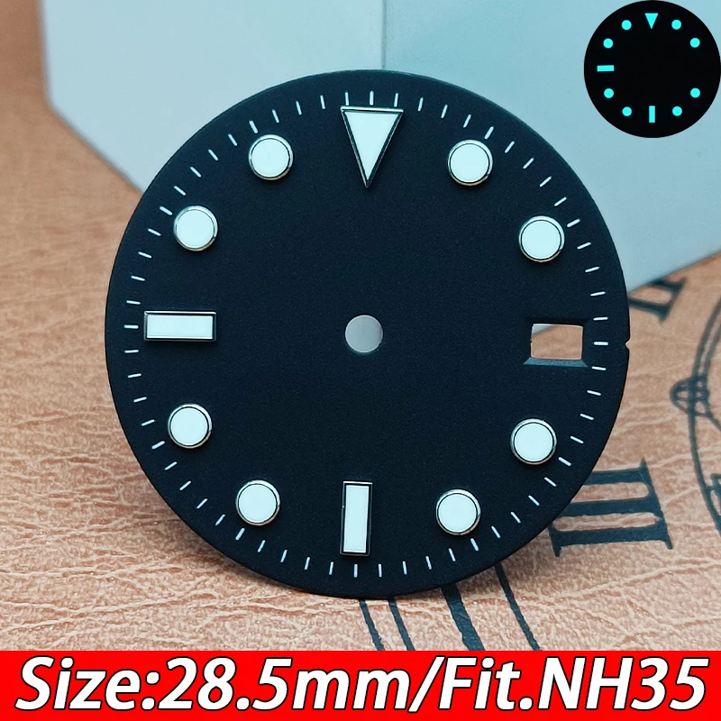 28.5mm high quality watch dial Green luminous calendar dial for NH35 movement watch accessories Watch repair