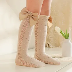 Summer Kids Knee High Socks Hollow Out Soft Cotton Cute Children Girls Thin Mesh Breathable Long Socken For 2-13 Years