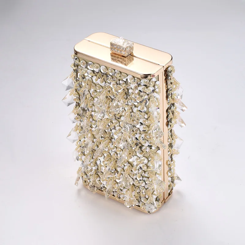 

Retro Handmade Beaded Embroidery Beaded Dinner Bag Vertical Small Square Banquet Dress Ladies Handbag Women's Rhinestone Handbag