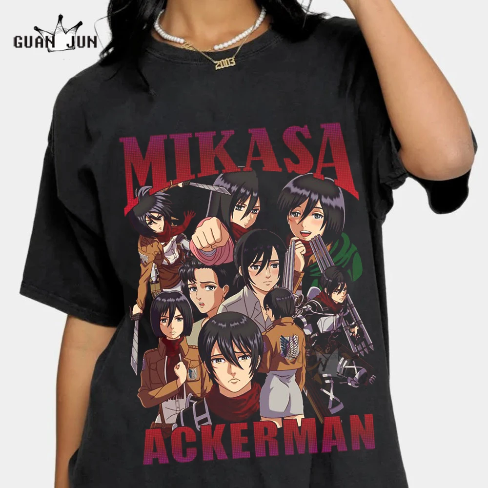 Shingeki No Kyojin Mikasa Ackerman Attack on Titan Men T Shirts 90s Anime Shingeki Manga Tees Short Sleeve T-Shirts Cotton Tops