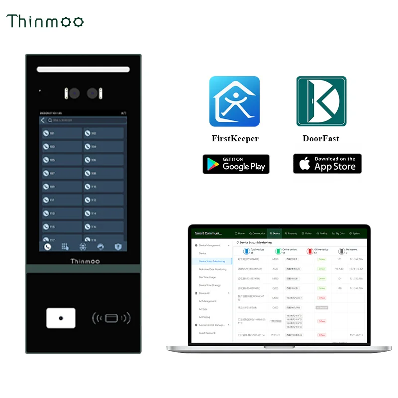 Thinmoo Android Video intercom Face Recognition 8Inch Door Phone Custom for Multi-apartment