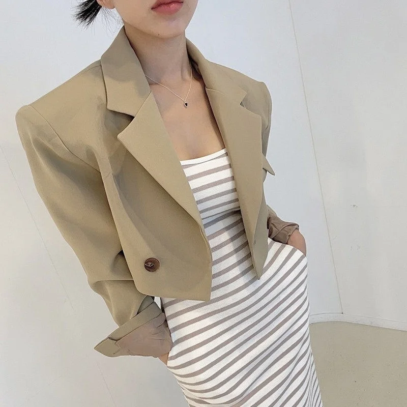 

East Gate Women's ort Double-Breasted Long-Sve Suit Jaet Casual Loose Fit Polyester Fiber Warm Straight Hem Design