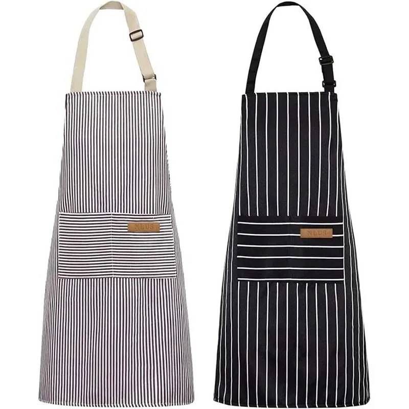 Halterneck Striped Polyester Kitchen Aprons Fashion Adjustable Waist Strap Chef Baking Apron Washable Cooking Apron Waist Tie