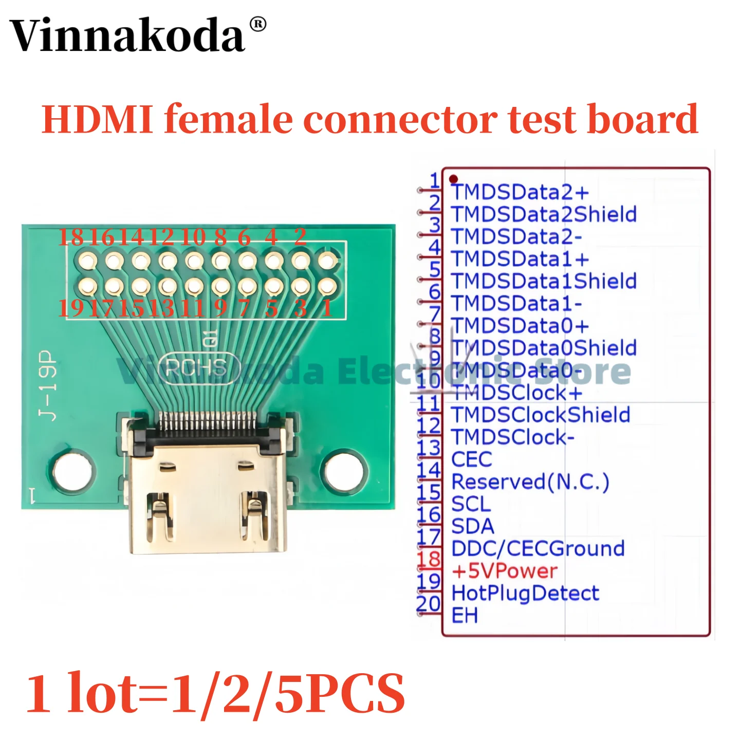 1/2/5PCS HDMI 19PIN Test Socket Type A 19Pin Connector Gold Plated with PCB Board Pin Arrangement Connector Adapter Test Board