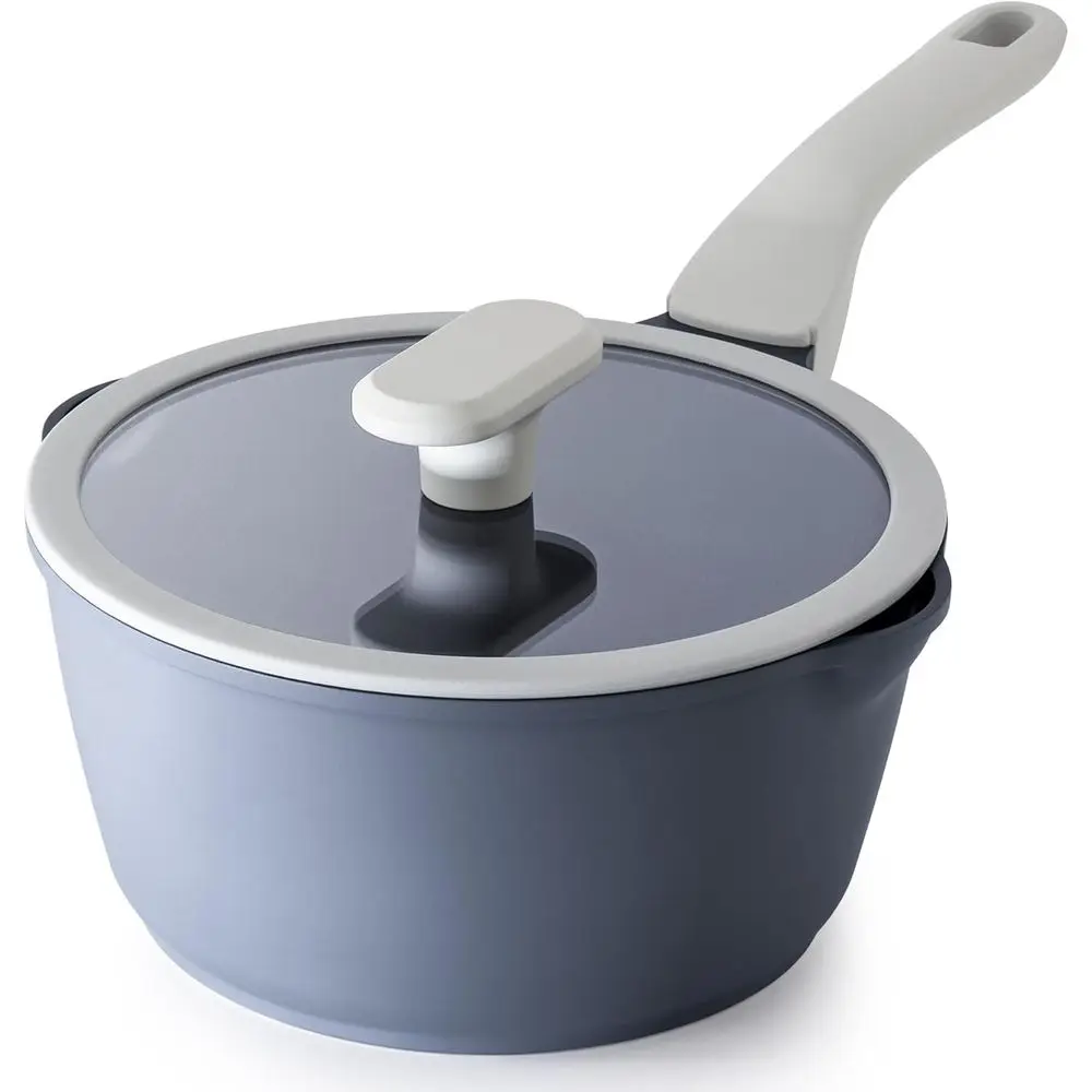 

Nonstick Saucepan with Lid, 2.7 Quart, Non Toxic, Pour Spouts, Multipurpose, PTFE, PFA, Induction Compatible.