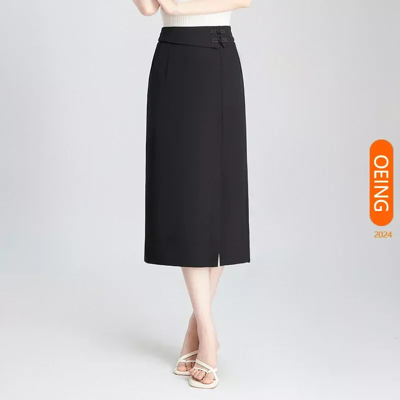 

Women High Waist Slim Fit Bodycon Black Suit Pencil Skirt 2024 Summer Office Lady Elegant Chic One Step Midi Skirt M-4XL 2975