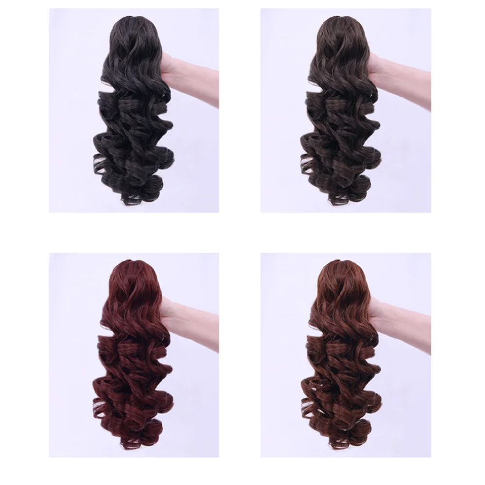 Peruca sintética com clipe de garras para mulheres, peruca encaracolada fofa, peruca invisível sem costura, extensão do cabelo 45cm