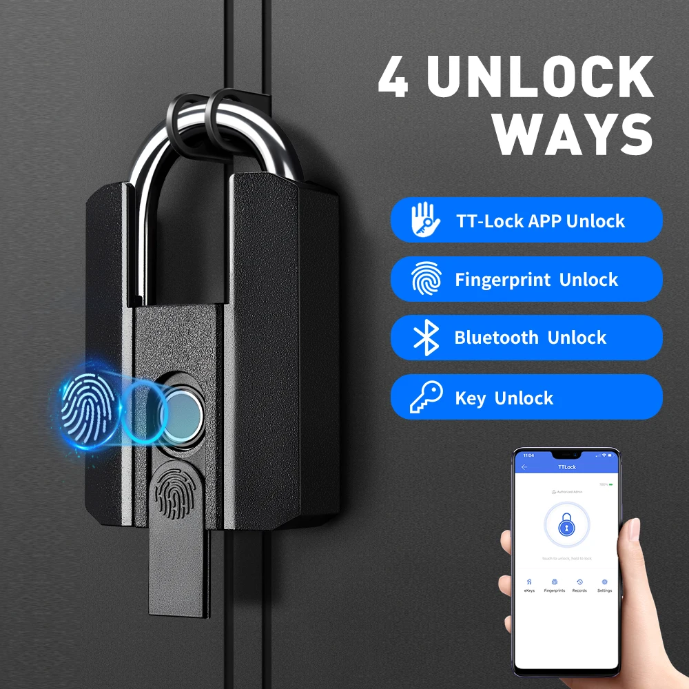 TTlock BLE APP Smart Padlock Waterproof IP67 Wholesale Manufacturer Digital Combination Key Fingerprint Padlock