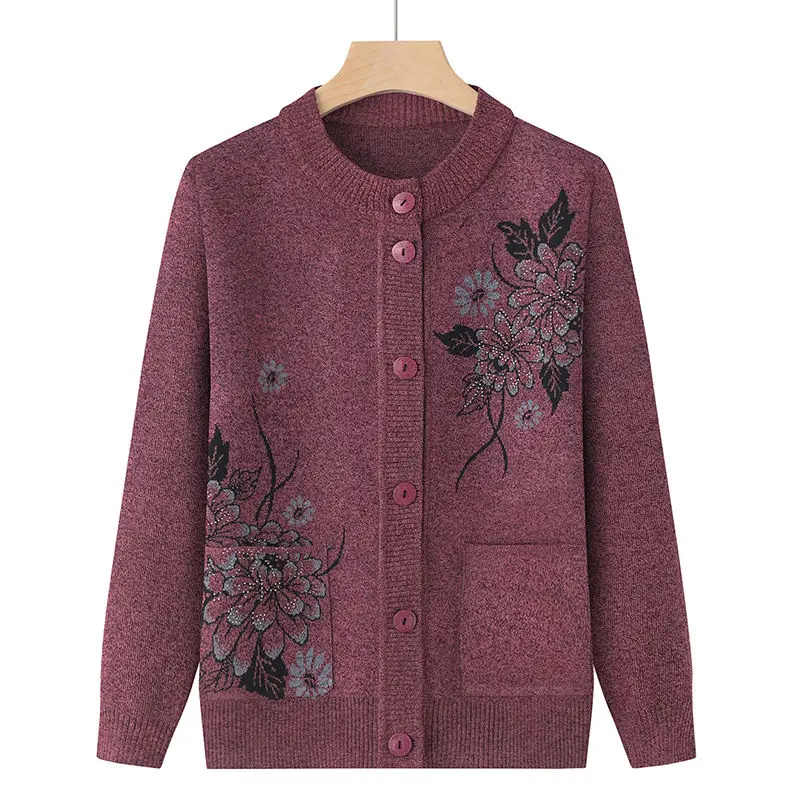 Solid Sweaters Autumn Winter Thin Vintage Knitting Cardigan Ladies Fashion Printing Tops Buttons Coat Casual Women\'s Clothing