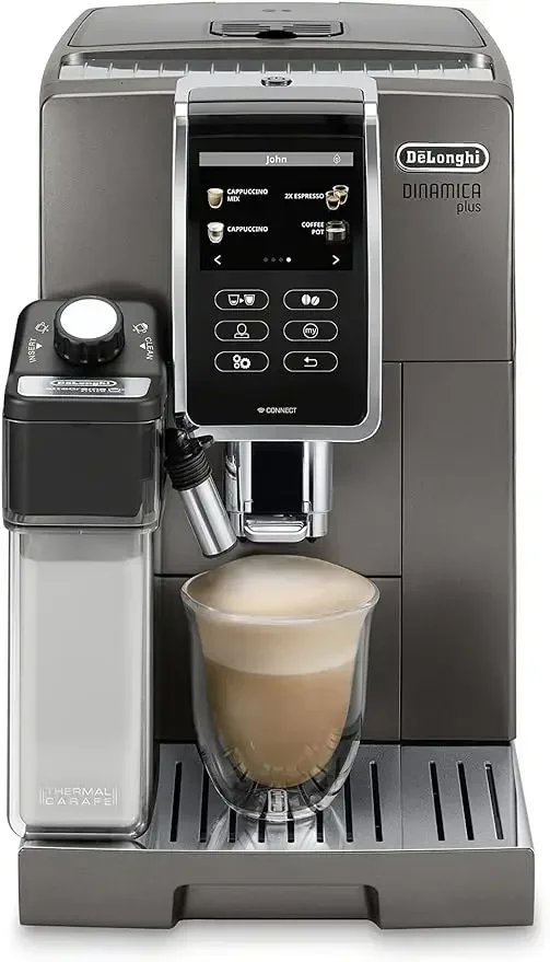 De'Longhi-Dinamica Plus with LatteCrema System, Fully Automatic Coffee Machine, Colored Touch Display,Titanium, ECAM37095TI