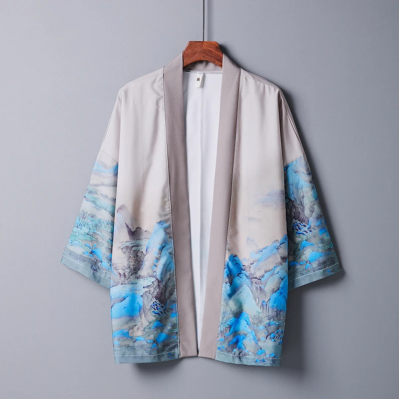 2023 New Summer Loose Beach Streetwear Japanese Kimono Cardigan Harajuku Japanese Samurai Asian Yukata Man Haori Clothing