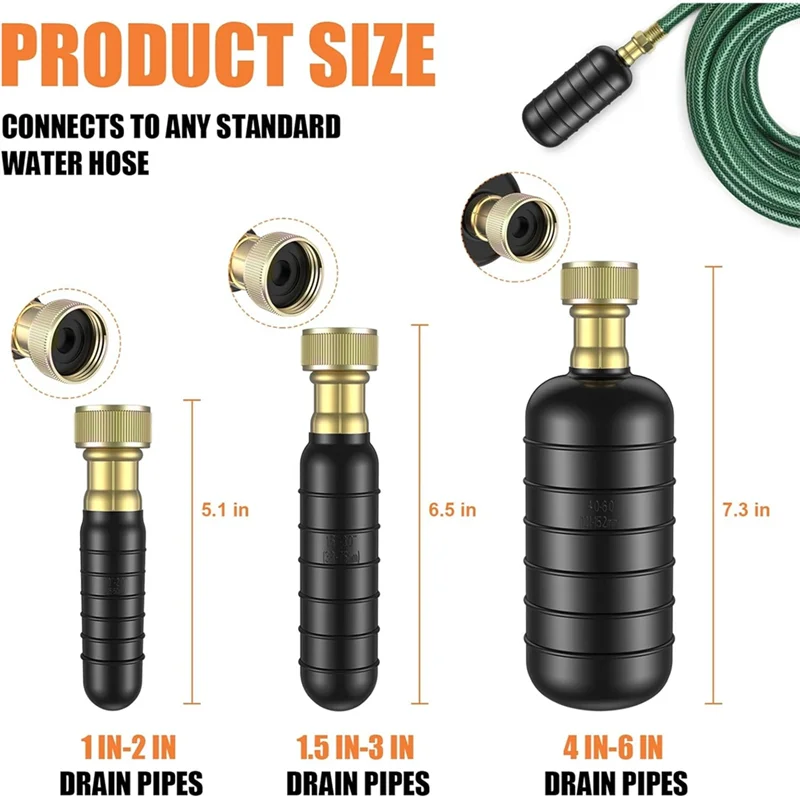 A95I-Retractable Hose Drain Bladder Kit 3Pcs, Includes Shut-Off Valve& Faucet Adapter For Fit 1" To 6" Pipes