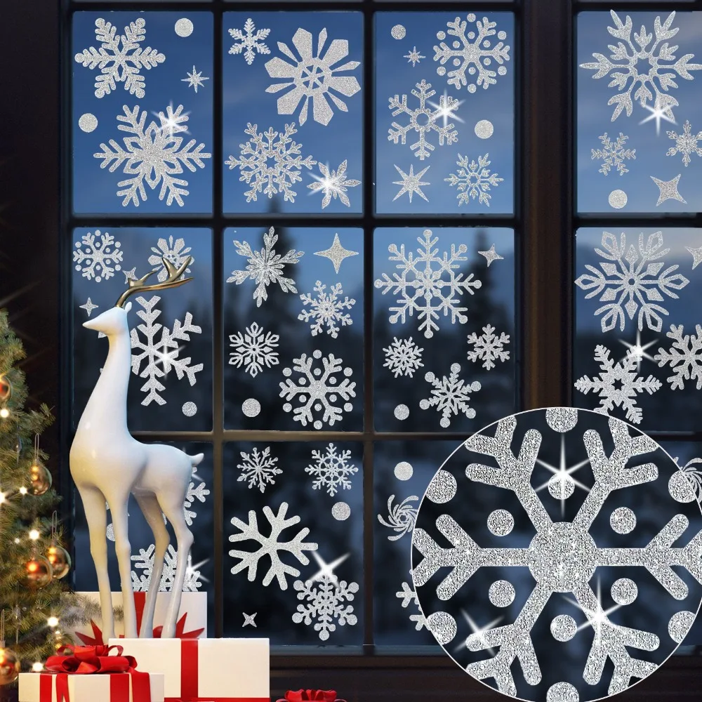 Christmas Home Decoration Snow Flakes Decals Shopwindow Ornament Wall Art Christmas Window Static Electricity Stickers