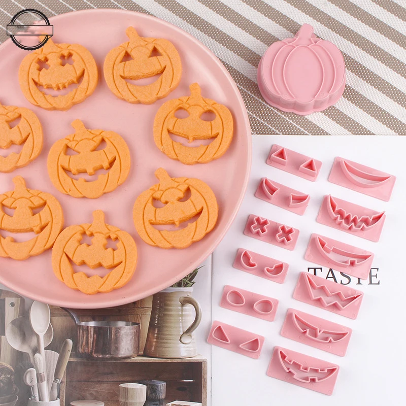 1set Halloween DIY Pumpkin Ghost Cookie Cutters 3D Pressable Biscuit Mold Cookie Stamp Halloween Party Baking Pastry Tool