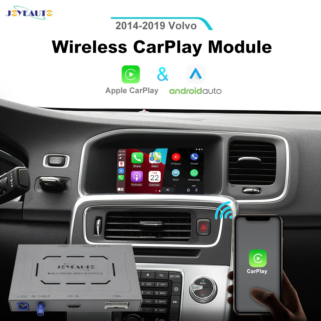 JoyeAuto Wireless CarPlay Interface for Volvo 2014-2019 S60 XC60 V60 S80 V40 Wireless Android Auto Mirror-Link AirPlay Retrofit