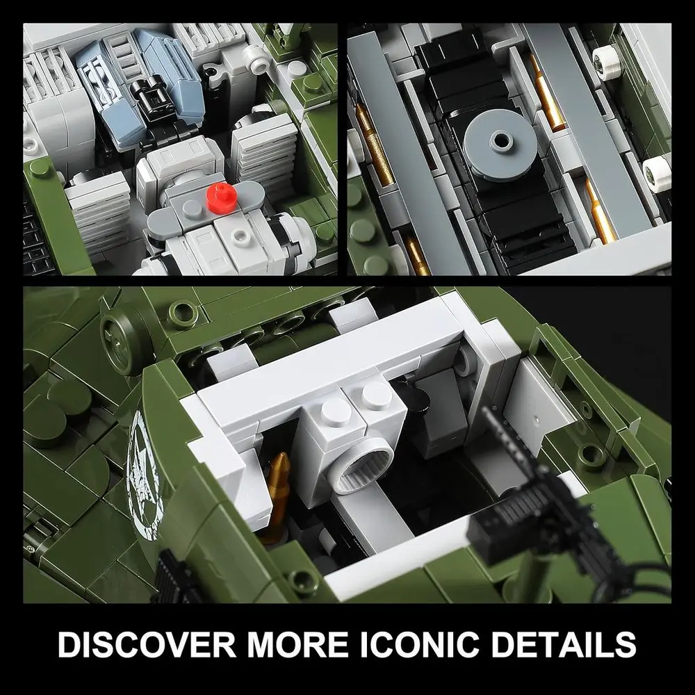 Ensemble de blocs de construction de char Pershing M26 de la Seconde Guerre mondiale pour adultes, 1703 pièces, compatible avec Lego, idéal à collectionner pour les amateurs militaires