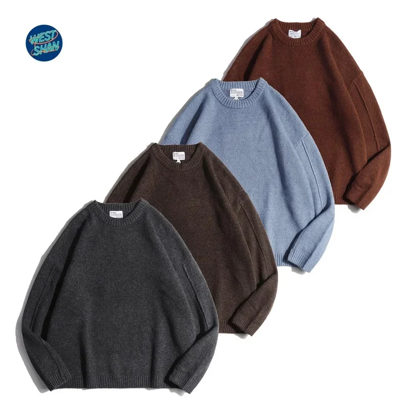 WESTSHAN Top Quality EU US Size Vintage Men Crewneck Sweater Travel Camp Knit Casual Long Sleeve Business Pullover Sweater